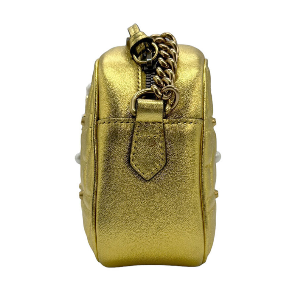 Gucci Shoulder Gold Pearl Bag Faux Marmont Leather GG